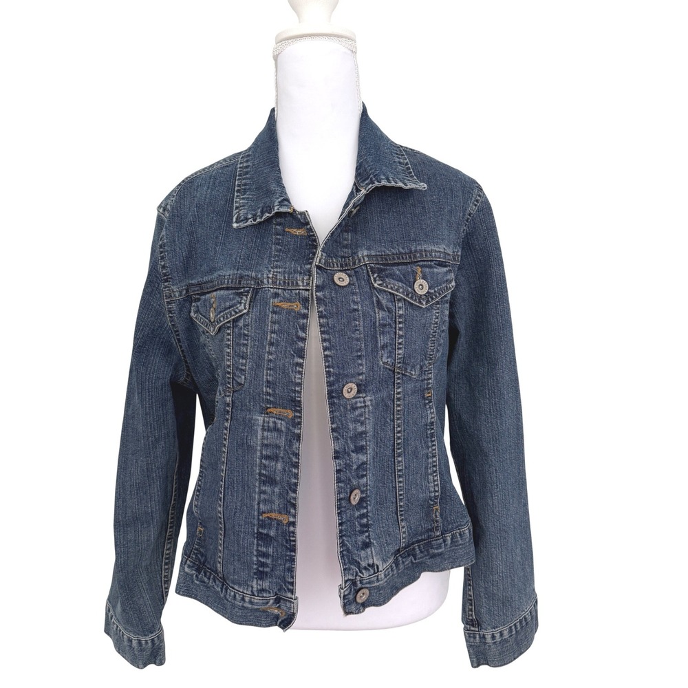 Eddie Bauer Denim Jacket Womens Small Blue Stretch Cotton Button Up Trucker